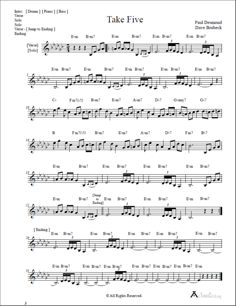 Take Five - Brubeck - Original Key of Eb minor - Sheet Music - All ...